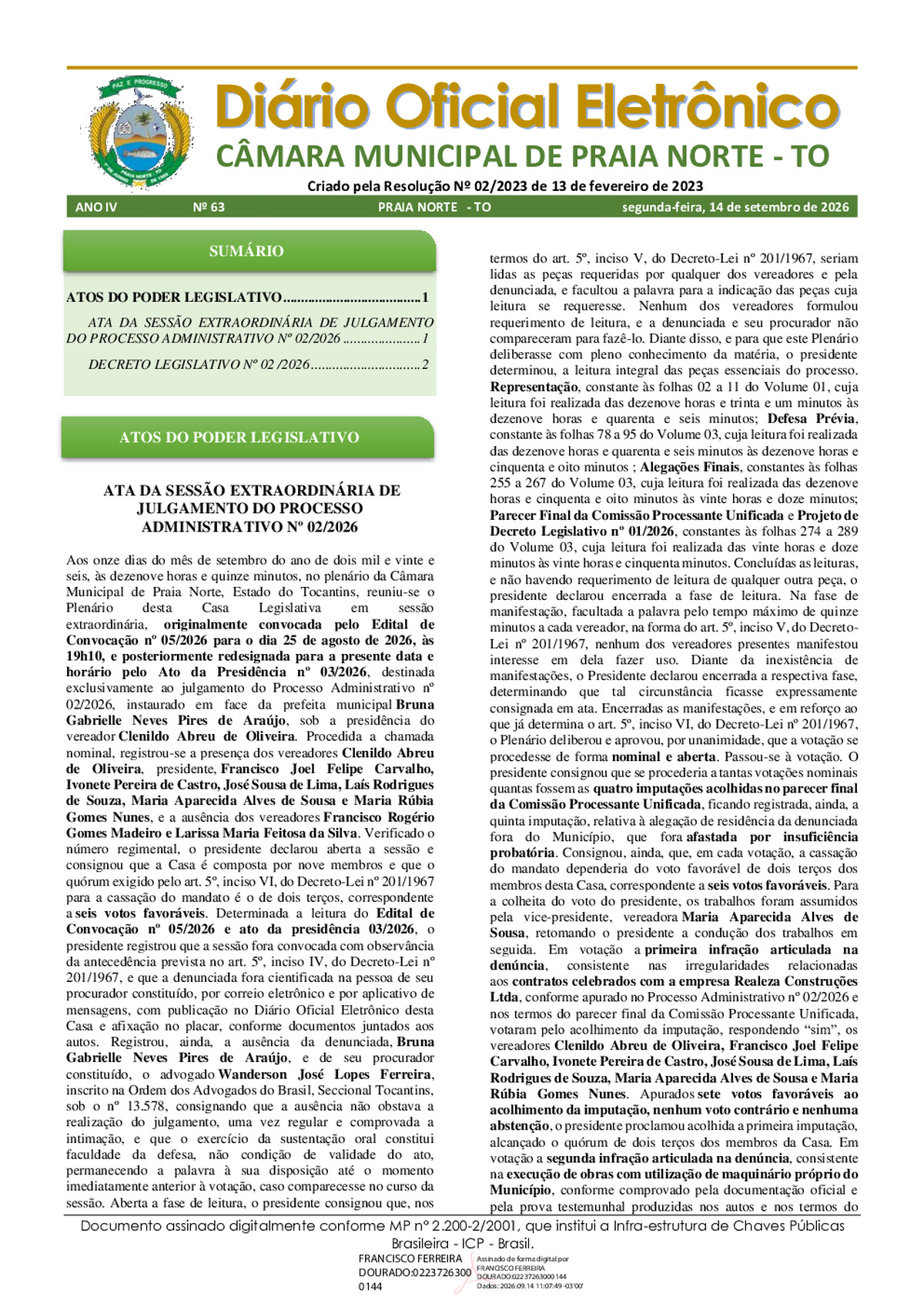 Diário Oficial N° 063