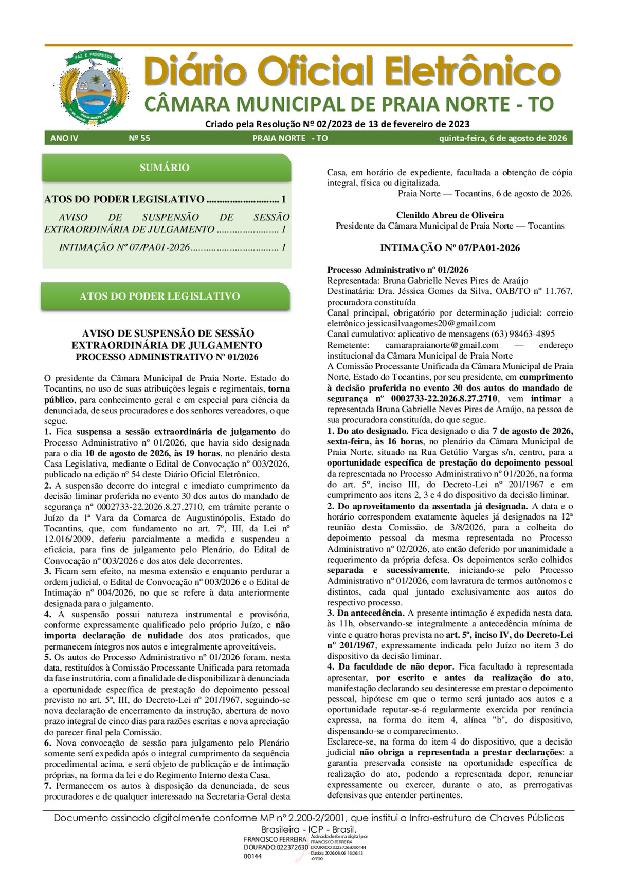 Diário Oficial N° 055