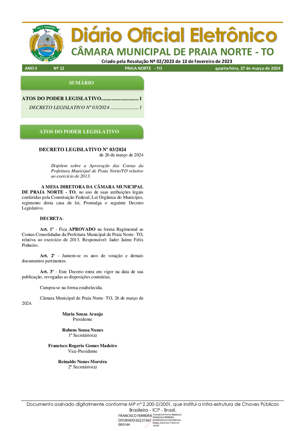 Diário Oficial - Edição 012