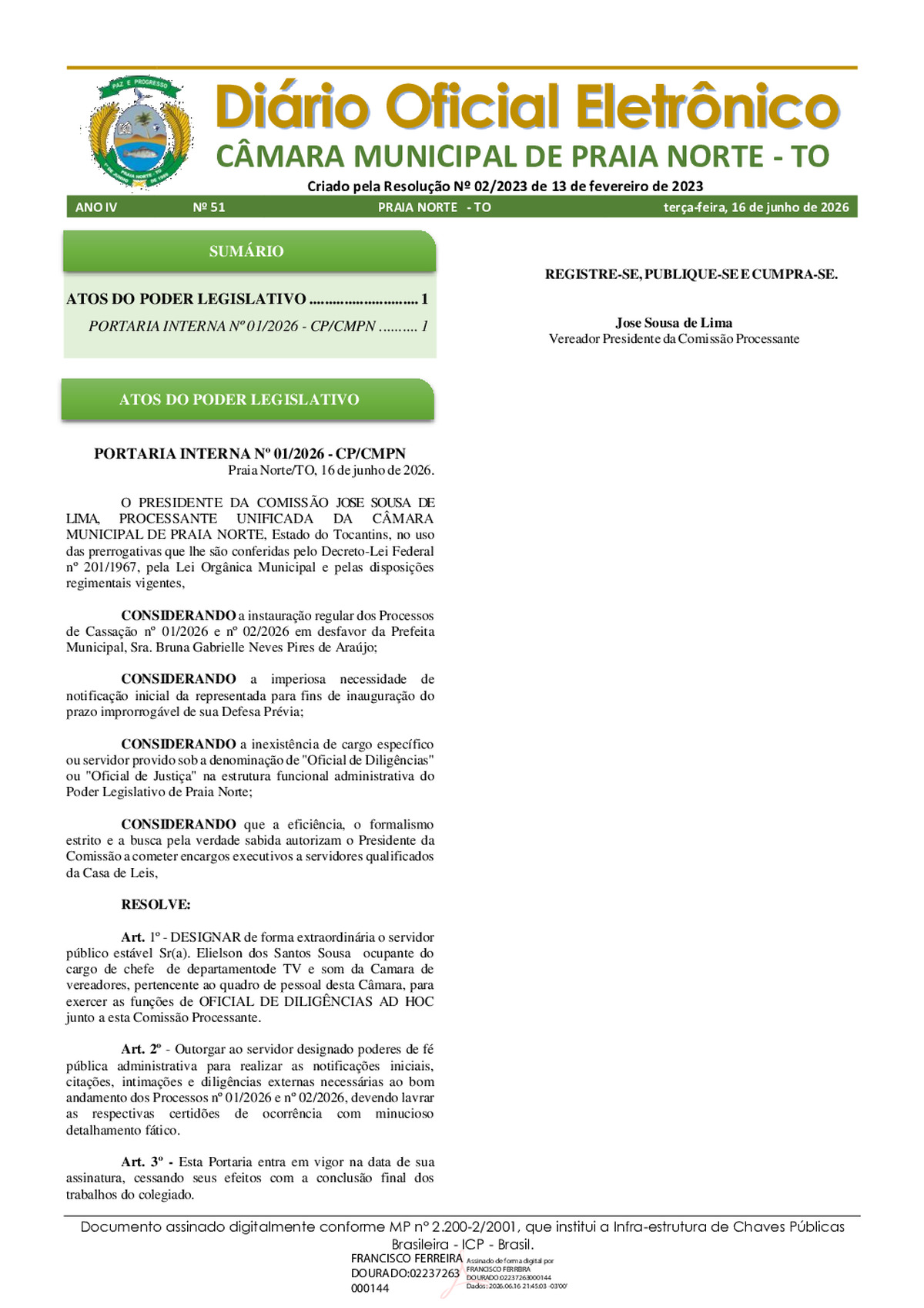 Diário Oficial N° 051